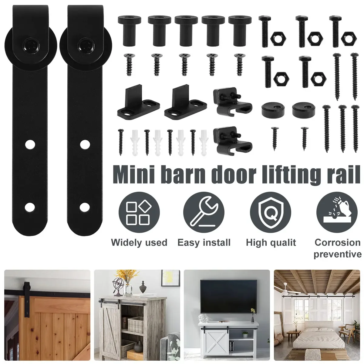 

Mini Sliding Barn Door Hardware Kits Top Mounted Hanging Rail Hanger Track Steel Silent Door Roller Rail For Single Door