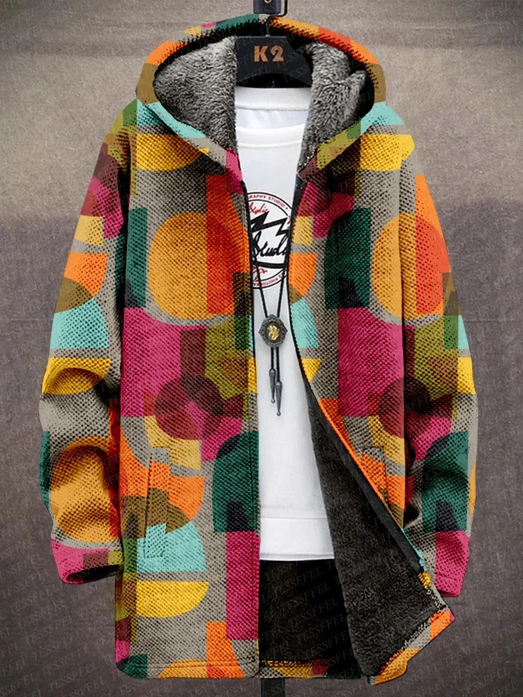 

Хиппи красочные граффити винтажный графический ретро узор 3Dпринт толстый флис плюс пальто с капюшоном зимняя повседневная куртка на молнии A16