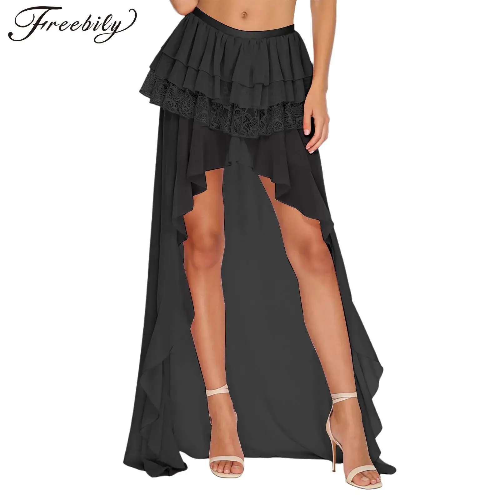 

Женская асимметричная юбка в стиле вестерн с кружевом и шифоном, с высоким низким подолом, для концертов в стиле кантри, Y2K, для музыкальных фестивалей, костюм для выступлений