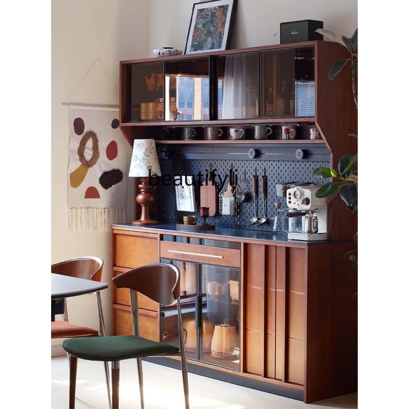 

Retro solid wood French dining side against the wall integrated storage locker medieval tea double-layer cabinet
