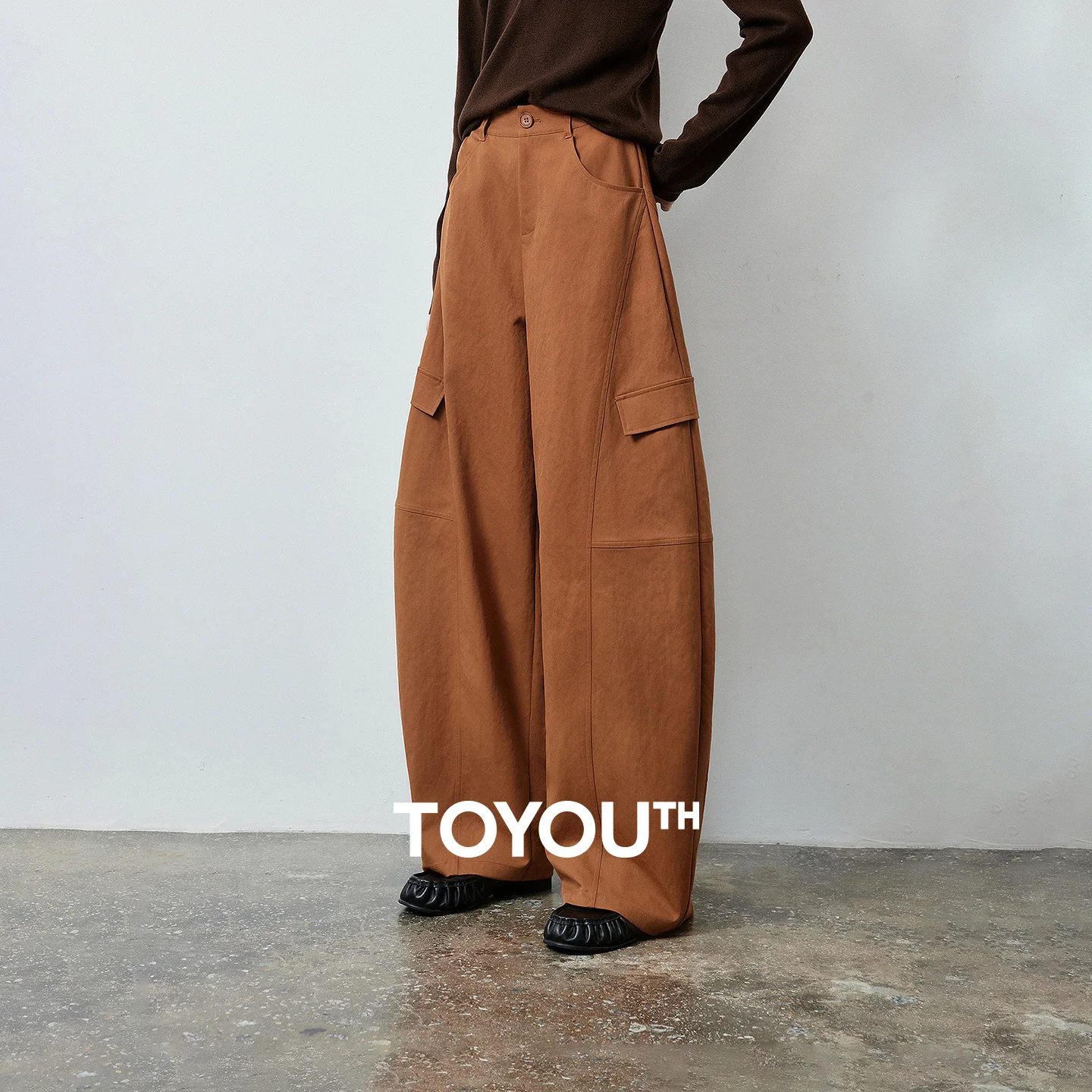 TOYOUTH Women's Workwear Banana Pants 2026 Autumn New High Waist Slimming Loose Orange Wide Leg Trousers