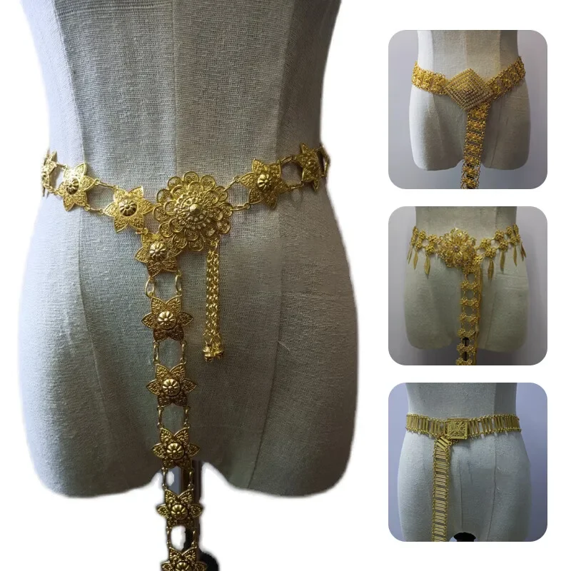 1PC Metal Thailand Waist Chain Women Thai Dai Gold Belts Vintage Clothing Accessories Traditional Malaysian Vacation Dress Decor view 2
