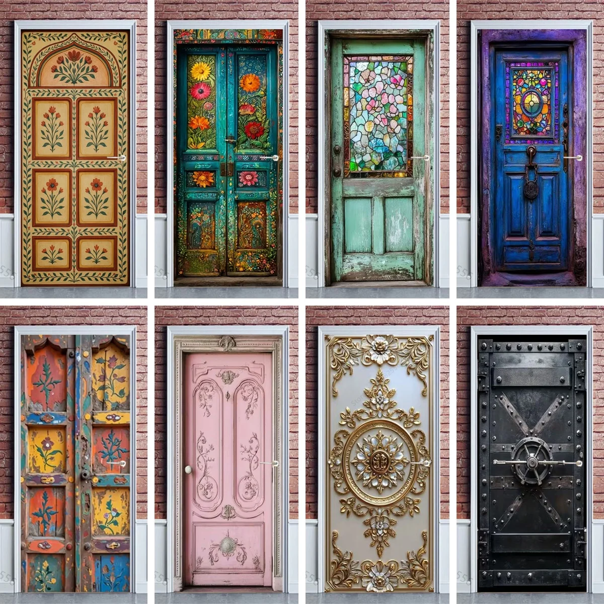 3D Vintage Wood Grain Door Stickers Peel and Stick Vinyl Customized Size Retro Wooden Full Door Wrap Cover Decals Poster