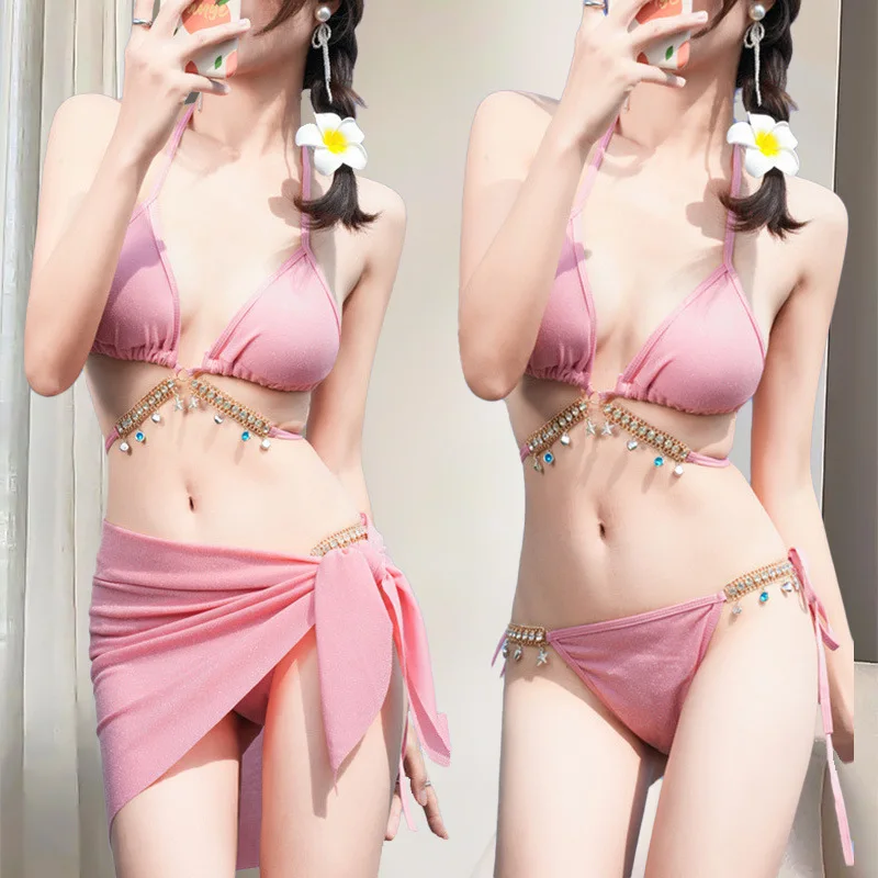 

2026 New Bikini Swimsuit Women's Fish Diamond Chain Design Pure Desire Triangle Three-point Style Ins Sexy Vacation Swimsuit