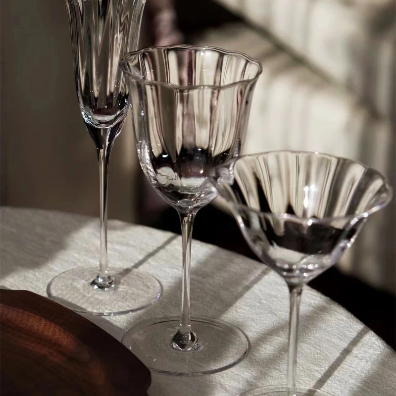 JINYOUJIA-Vintage Flower Pattern Goblets, Handmade Crystal, Ultra Thin Wine Glass, Champagne Cocktail Martini Glass