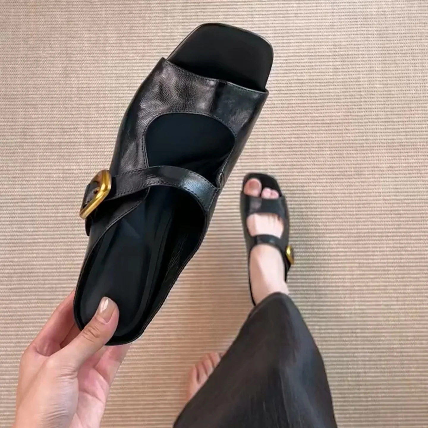 

Slippers Women Summer Outside Sandal Retro Square Head Thick Heel Muller Shoes Women's Spring and Summer Bag Head Half Slippers