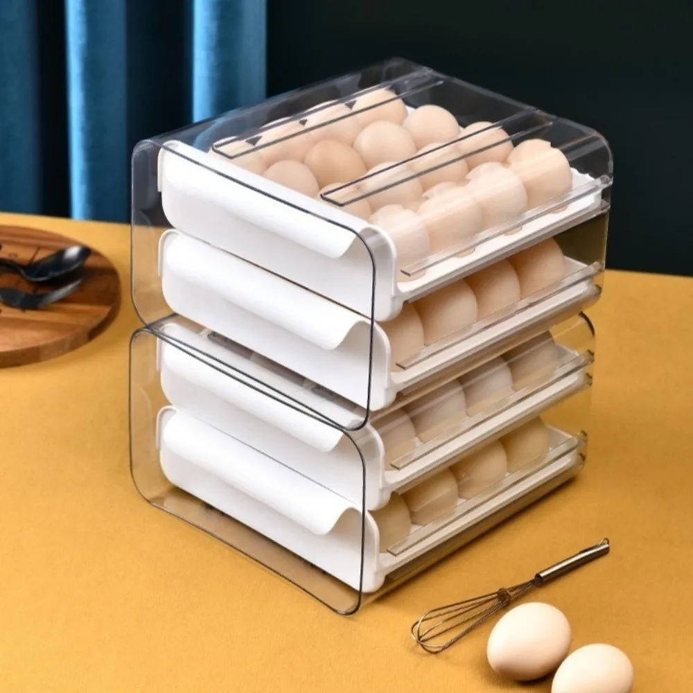 صندوق تخزين البيض بطبقة مزدوجة شفافة 32 فتحة بيضة صندوق بيض المطبخ سعة كبيرة رف منظم المطبخ البلاستيكي