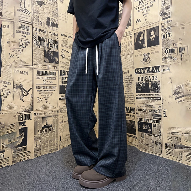 Luzhen xadrez cordão em linha reta elástico impresso cintura casual design calças masculinas 2025 novo bonito elegante moda calças jy4003