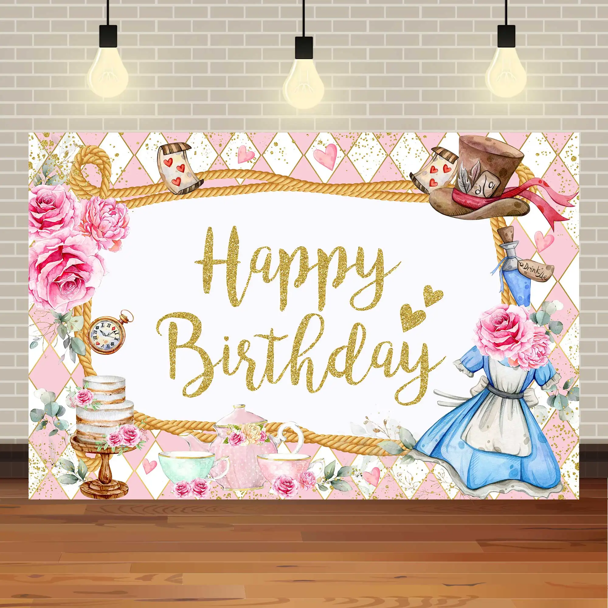 Wonderland Birthday Tea Party Backdrops First Birthday Baby Shower Newborn Photography Girl Background Party Decor Props Banner