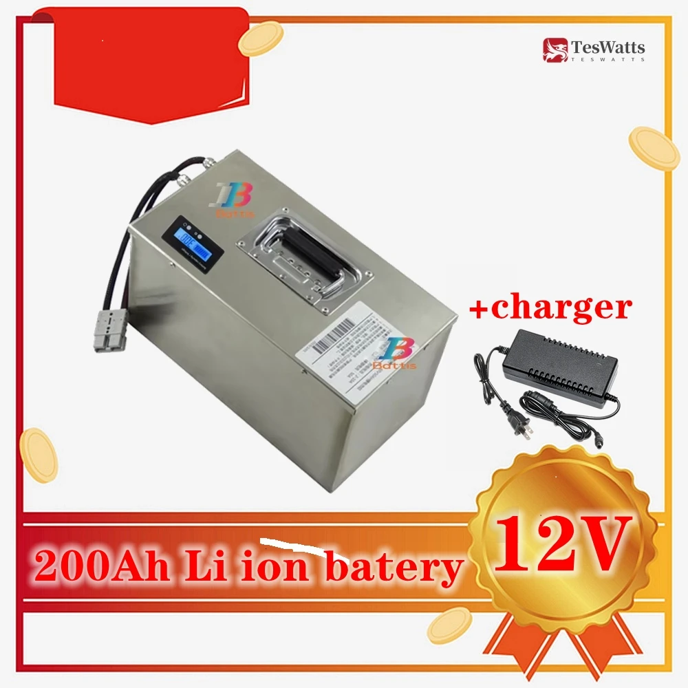 

Teswatts 12V 200Ah Lithium Li ion batery BMS with bluetooth for fishing inverter solar+charger
