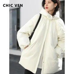 CHIC VEN Women's Down Coats Solid Loose Hooded Cloak Down Jacket Mid-length Female Quilted Coat Autumn Winter 2024