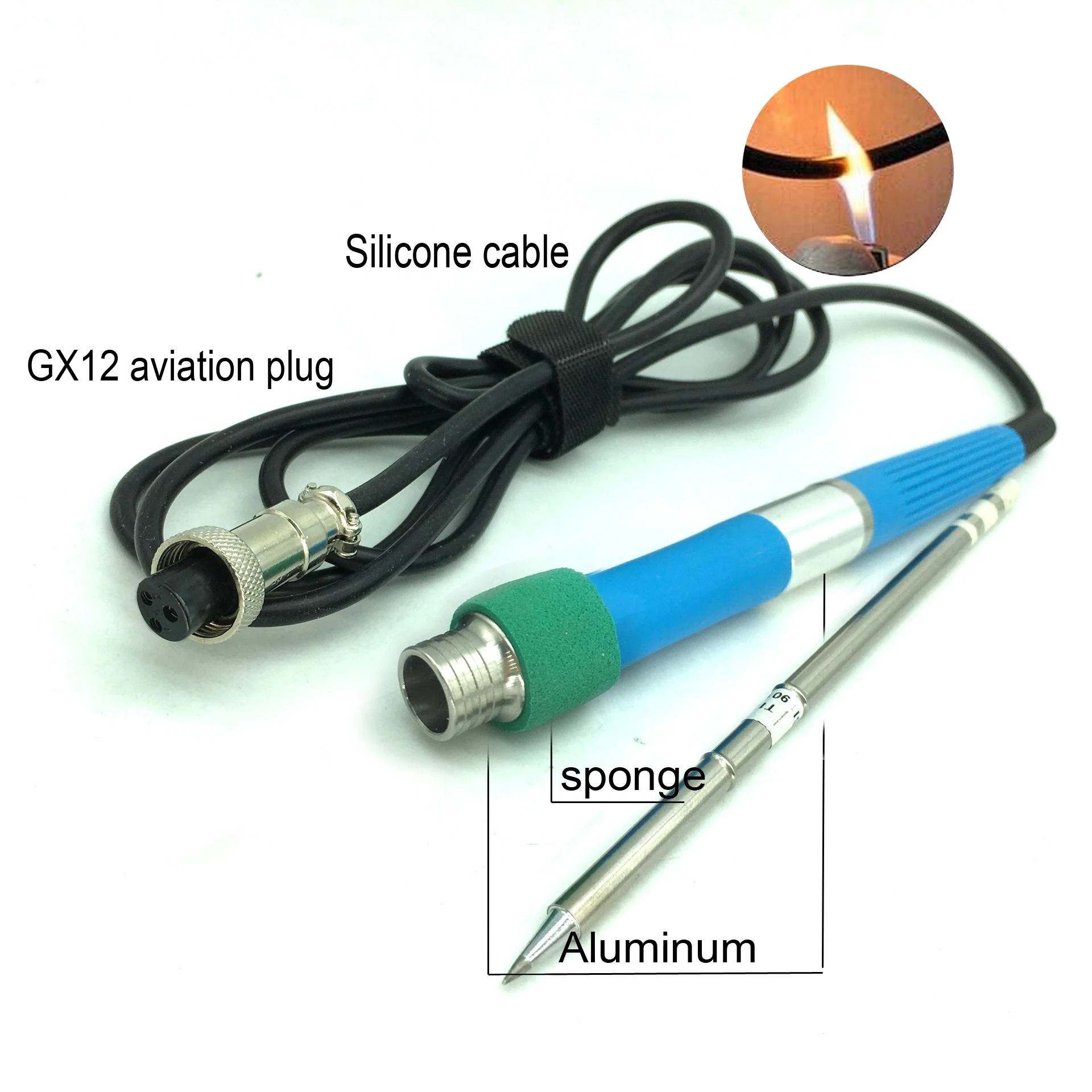 3-pin Aviation Plug Replace Elastic Silicone Cable Handle + T12 Heating Core Tip For BAKON BK-950D Soldering Station