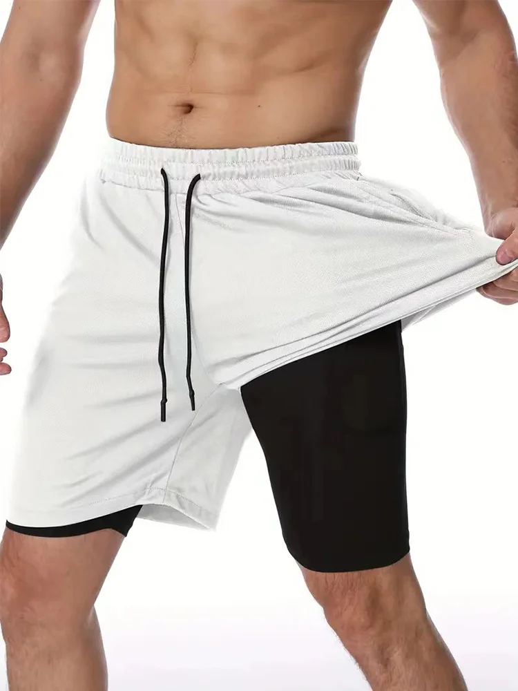 Short de course 2 en 1 pour hommes, double couche, été, séchage rapide, Fitness, Sport, entraînement, musculation, pantalons courts