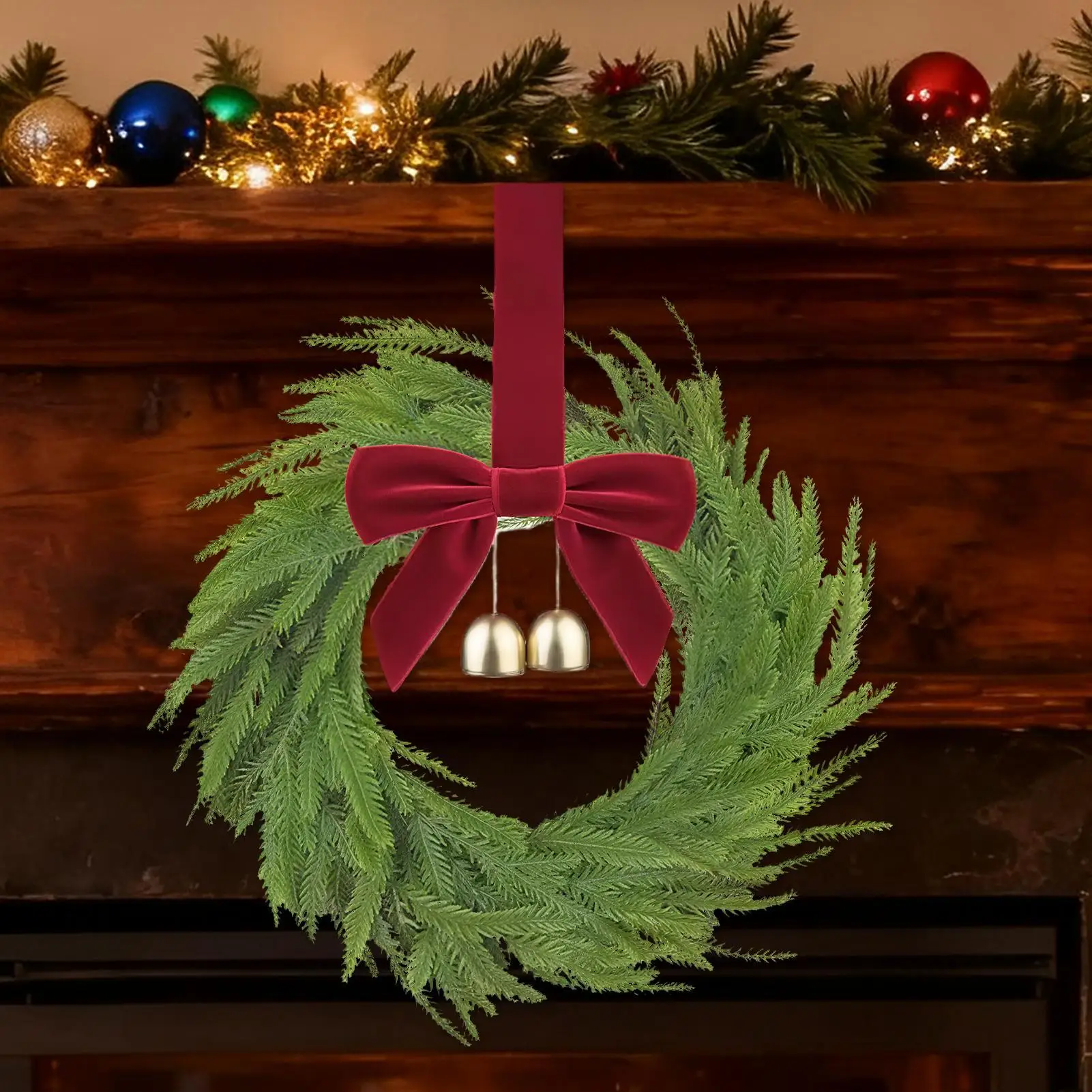 

Рождественские венки для входной двери Праздничное искусственное украшение с красными бантами и колокольчиками Искусственный рождественский венок для оконной каминной камин