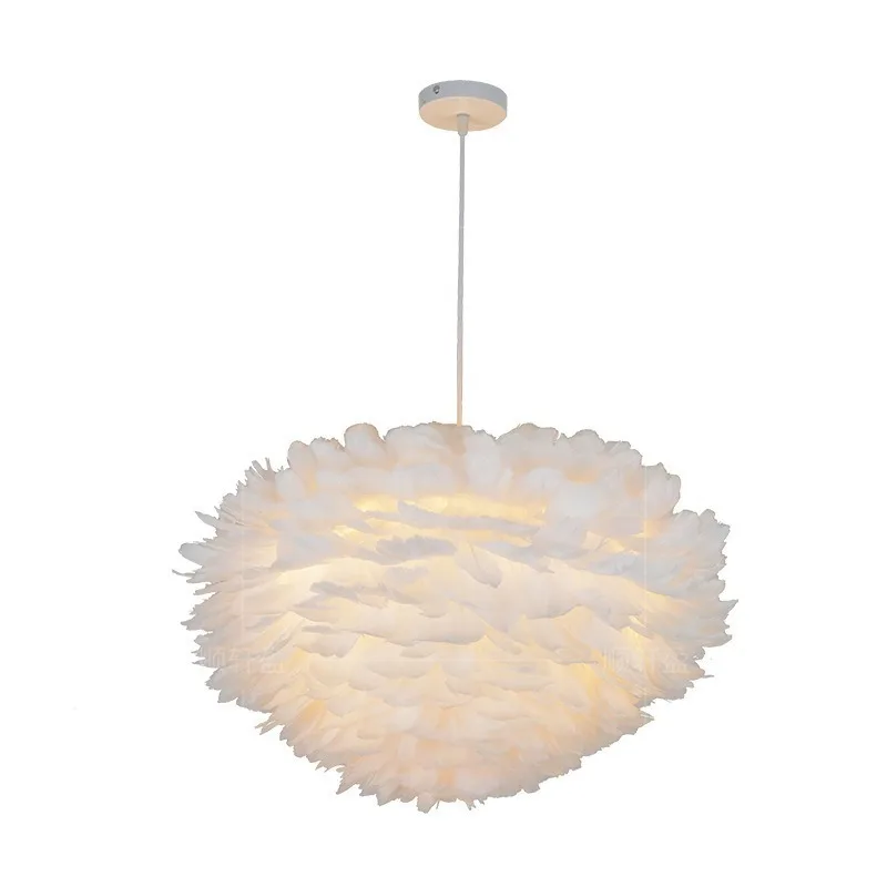 Postmodern Bedroom Pendant Light, High-end Lighting Fixtures, Creamy Feather Pendant Light, Living Room Main Light, Tri Color