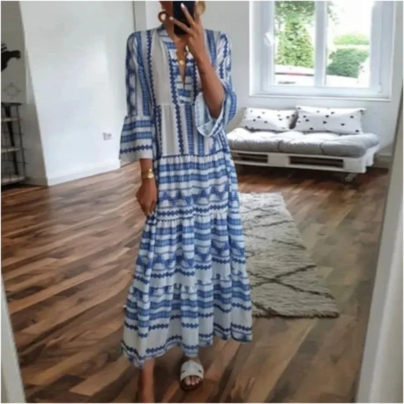 

2025 European And American New Spring/Summer Collection - Bohemian Geometric Print Long Dress For Women, Bestselling!