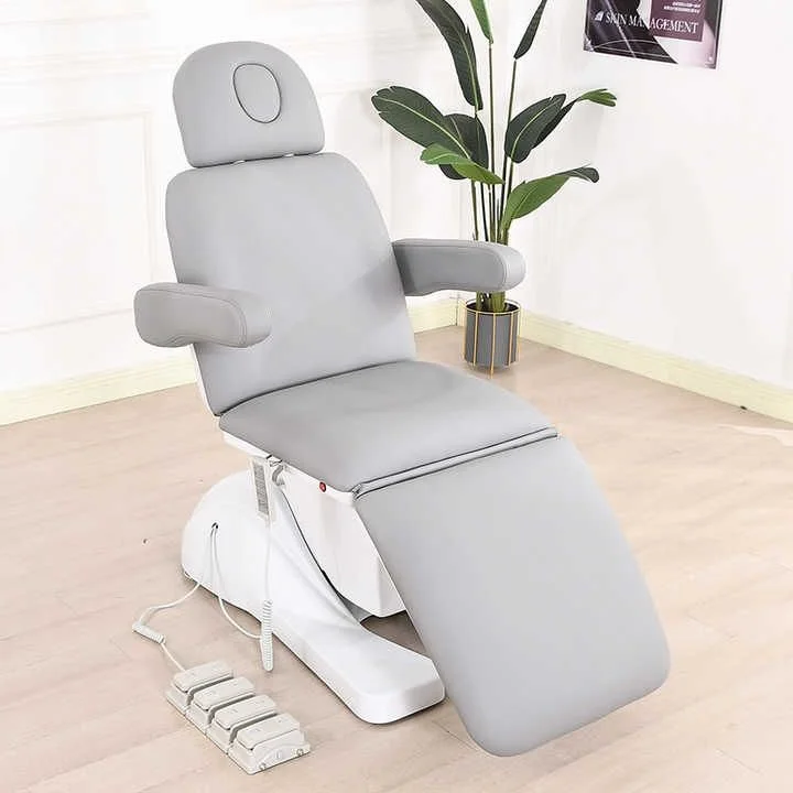 Electric Height Adjustable 3 Section Massage Table Metal Frame Synthetic Leather Buff Chiropractic Acupuncture Salon Treatment