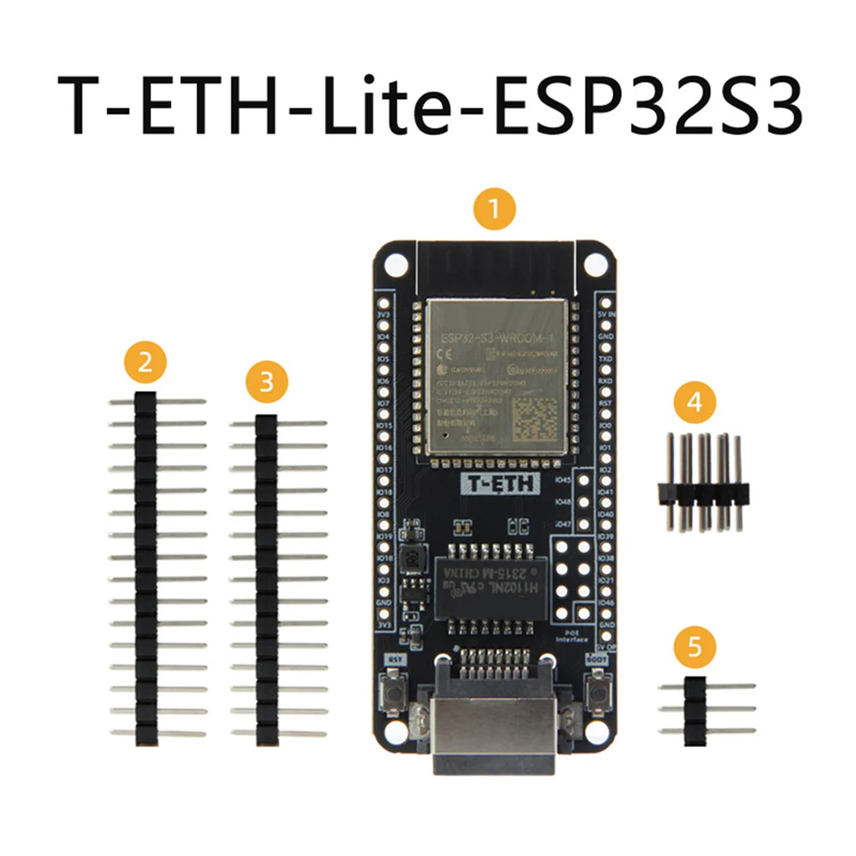 Плата разработки AT87-T-ETH-Lite W5500 Модуль Ethernet ESP32-S3-WROOM Поддержка TF Расширяемая мощность POE Shield H674