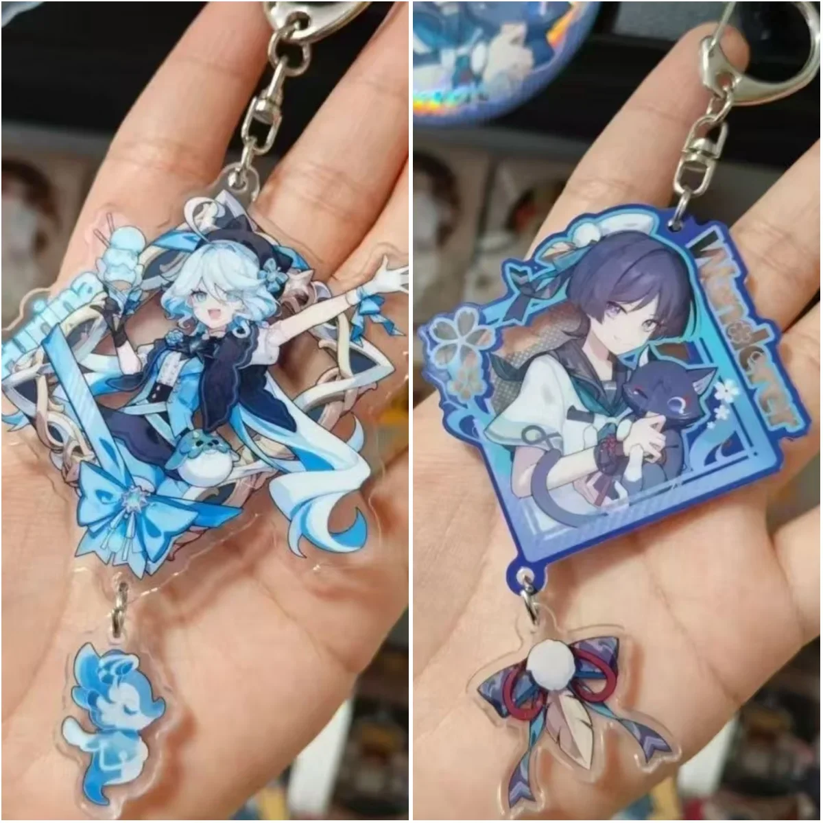 2Pcs/Lot New Game Genshin Impact Key Chain Ring Focalors Furina de Fontaine Wanderer Kabukimono Balladeer Scaramouche Keyring