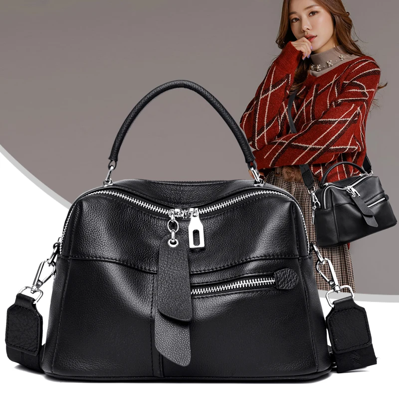 High Quality Cowhide Shoulder Bag for Women messenger Bags Ladies Soft Genuine Leather Handbag Purse Female Casual Crossbody Bag