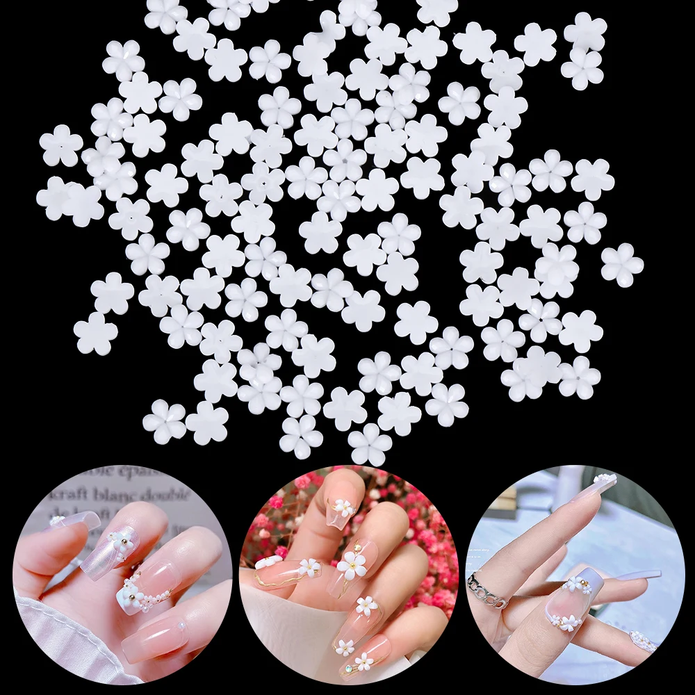 100/500pcs White Cute Flower Nail Beauty Rhinestones Nail Art Decoration Resin Drill