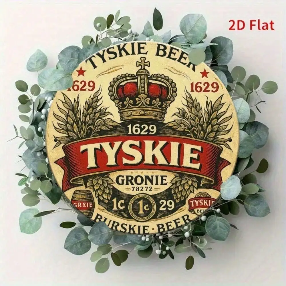 Tyskie Vintage Metallschild 8x8, Retro Blechschild Wanddekoration für Bar Garage Pub Männerhöhle, Rustikales Bier-Logo Blechschild