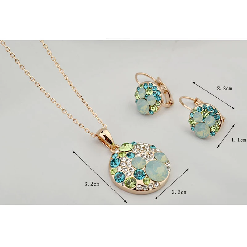 Gold Silver Color Crystals from Austria Jewelry Sets Round Pendant Necklaces Drop Earrings For Women Girls Cute Christmas Day