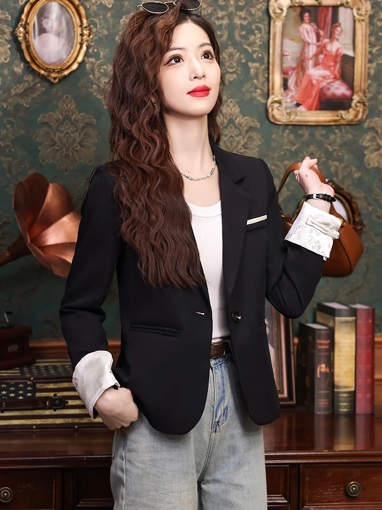 Fashion Ladies Casual Jacket Blazer Women Spring Autumn Black Apricot Long Sleeve Slim Female Coat