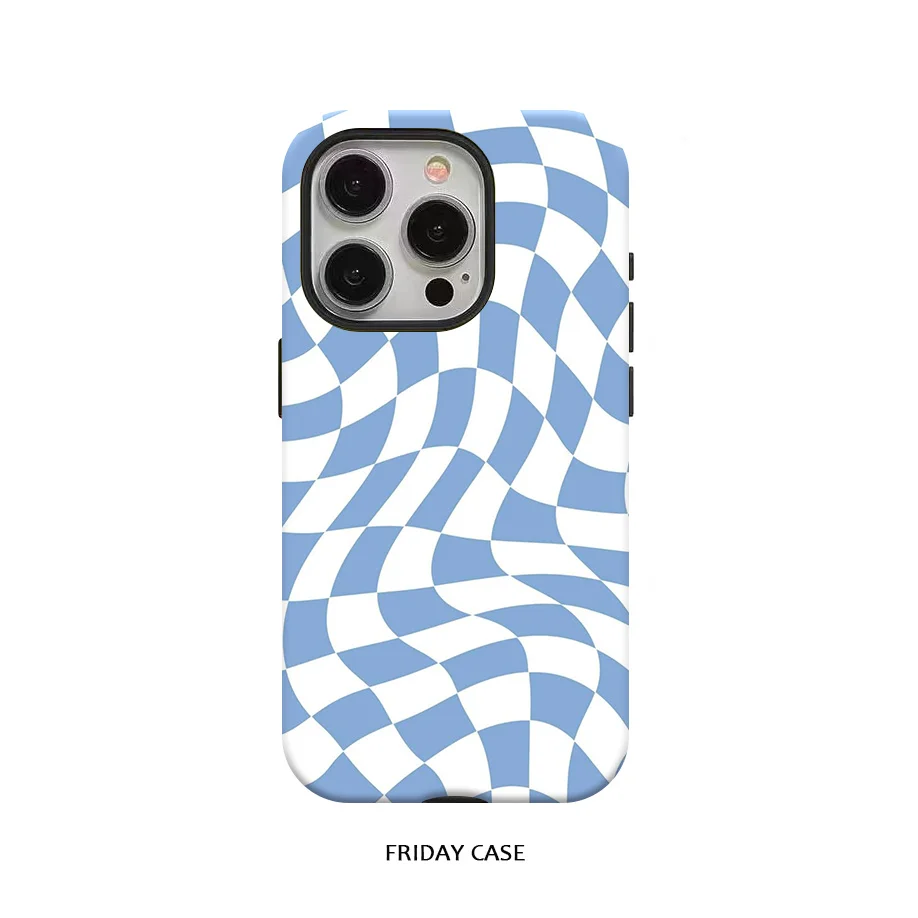 

Phone Case for iPhone 16 15 14 13 12 11 X XS XR XSMAX 7 8 Pro Max Plus Luxury Fashionable Blue Plaid Double-layer Back Cover