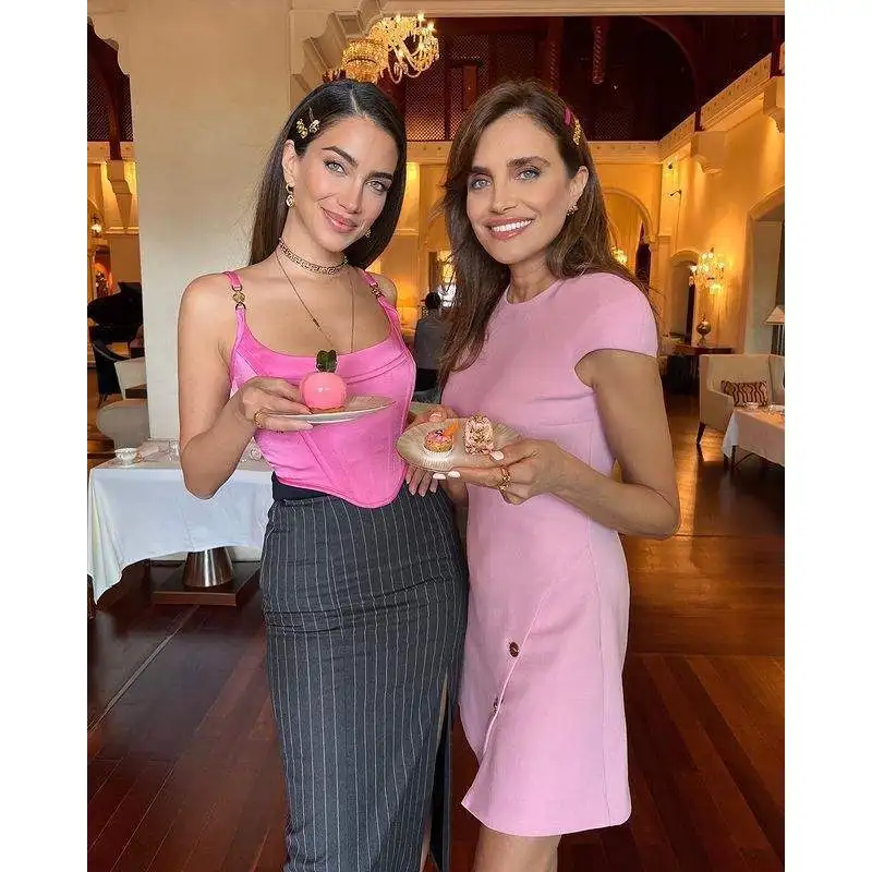 Sexy Pink Strap Top Super ort Par Evening High Street Faion Summer Hit Women's Vest Strapl ort Pure Color Garment