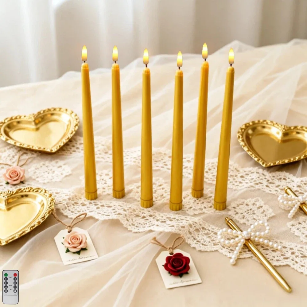 Remote Control Timed Golden Long Pole Electronic Candle, Used for Christmas Halloween Wedding Table Window Sill Foyer Decoration