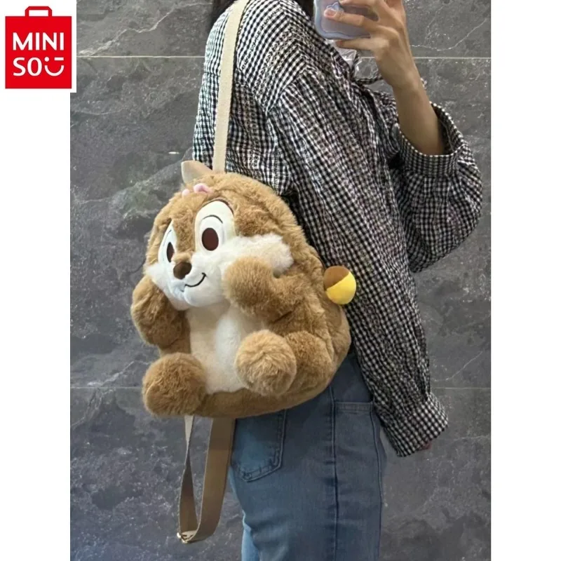 Tas selempang anak kartun MINISO, tas punggung anak manis sederhana dan lucu, tas selempang pelajar boneka chiti mewah kartun Disney