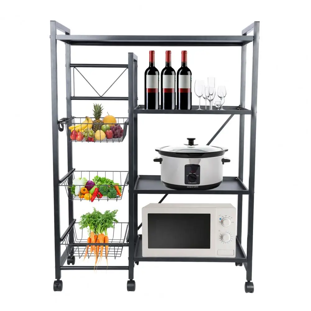 Vegetable Basket Storage Rack, 4 Tier Stackable Storage Basket with 360 Degree Wheels, Kitchen Baker Rack, Spice Rack Microwave