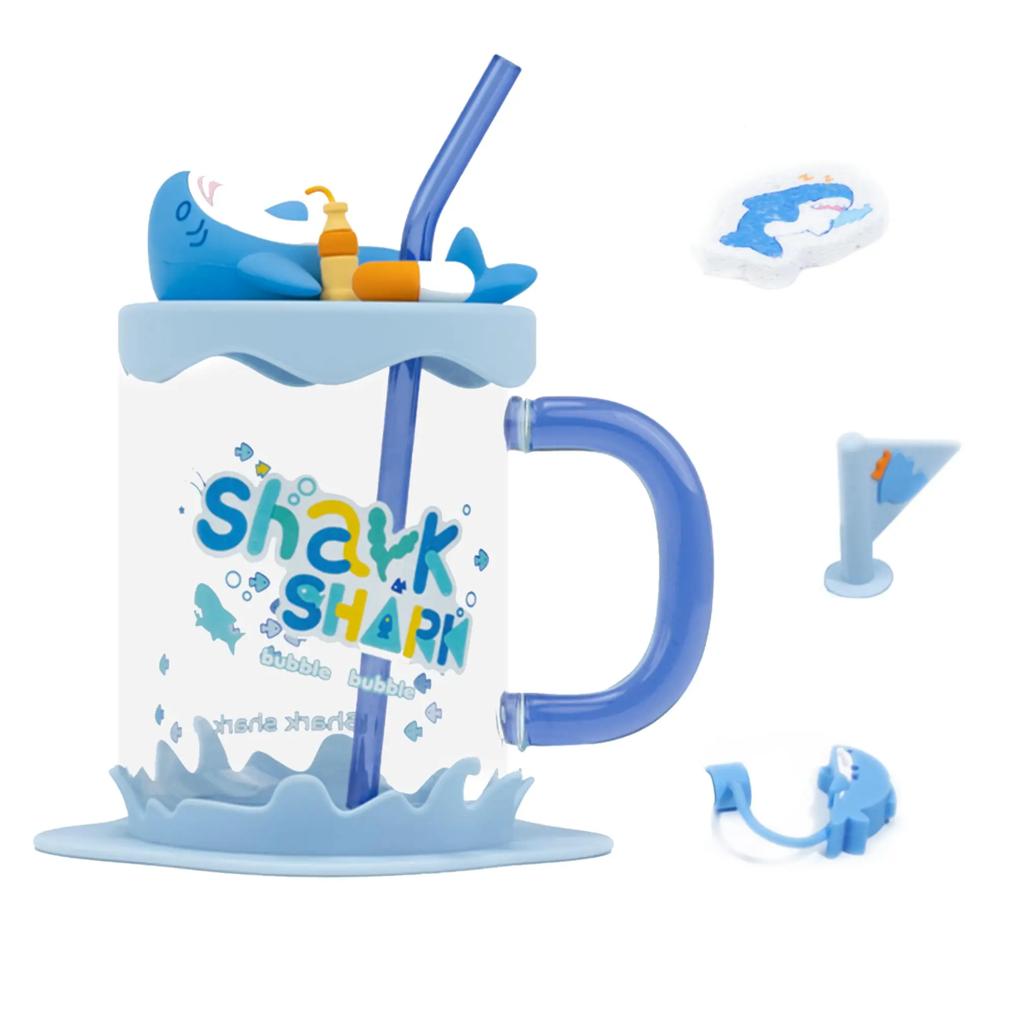 

GeekShare Стеклянные чашки серии Shark, милые стаканы для питья большой емкости 800 мл, прозрачная термостойкая кружка из боросиликатного стекла