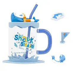 GeekShare Shark Series Glass Cups Cute 800 ML Large Capacity Drinking Glasses Transparent Heat Resistant Borosilicate Glass Mug