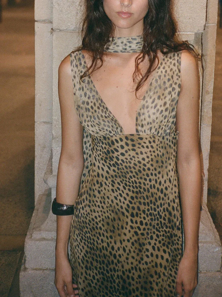 Nuevo Vestido de Otoño con Estampado Animal, sin Mangas, con Cuello Halter, Moda Femenina ZA2025, Vestido Estampado 8692114 051