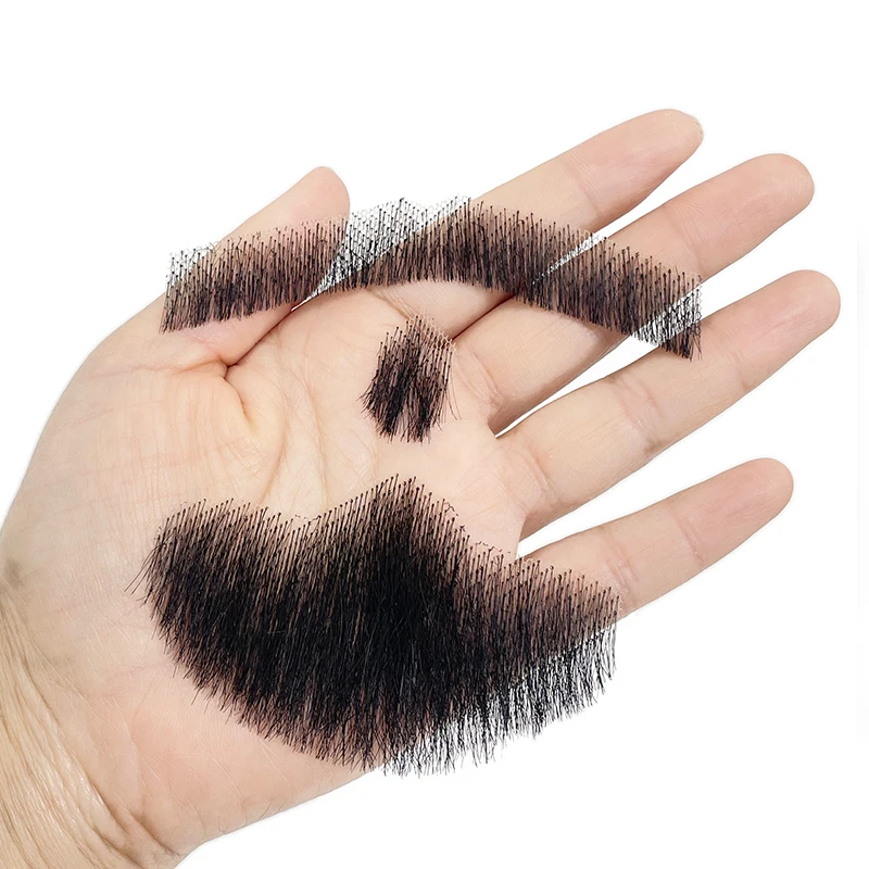100% Human Hair Hand Made Black Brown Realistic Fake Moustache for Men Makeup Facial Hair By Invisible Beards