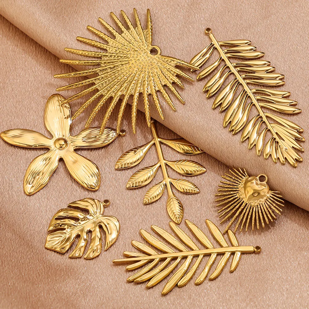 5PCS Stainless Steel Large Leaf Flower Charms for Women Jewelry Making Pendants Necklace Plant Charms Connector Craft Supplies - view 6