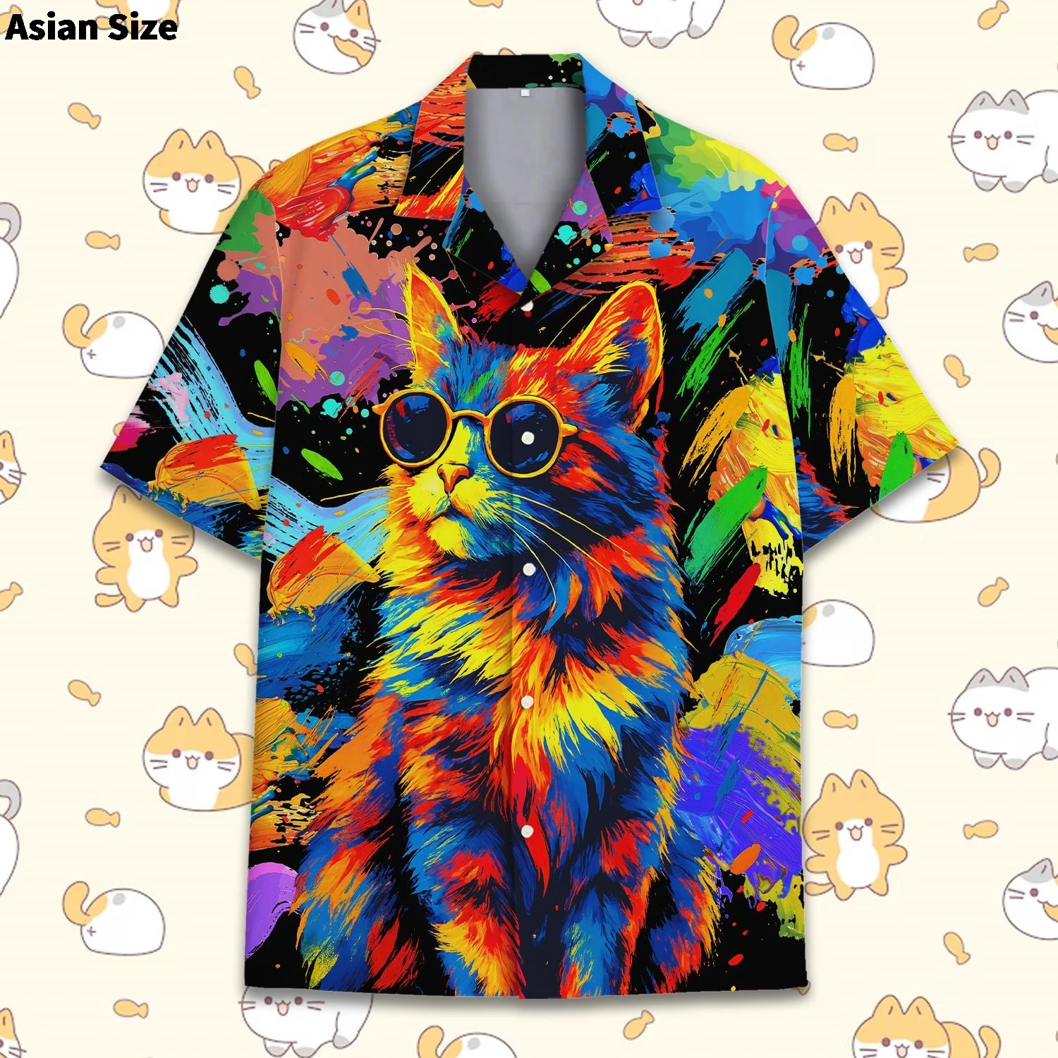 Kawaii Cute Cat Pattern Short Sleeve Hawaiian Shirt, Family Shirt, Cute Kawaii Cute Cat Pattern Pet Hawaii Shirt, Vacation Shirt