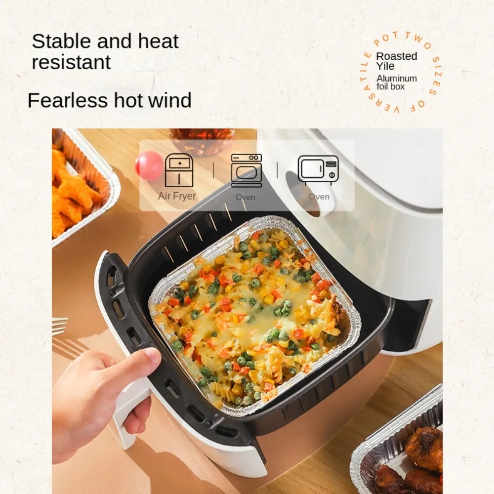 20CM Air Fryer Aluminum Foil Pan Kitchen Supplies Food Containers Square Oven BBQ Tray Oil-proof Non-stick Kitchen Baking Tool