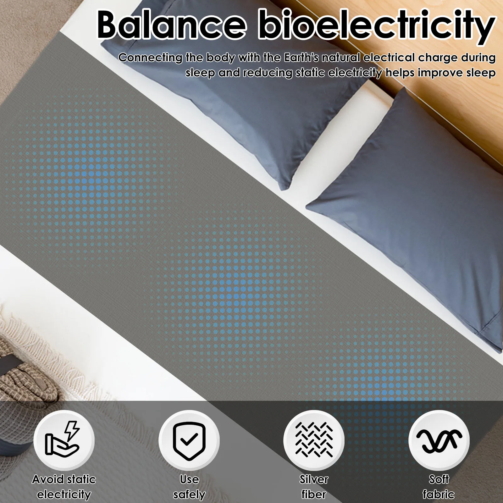 ملاءة سرير التأريض حصيرة التأريض مع 10% ألياف فضية وقطن عضوي 90% لنوم أفضل وتقليل التوتر