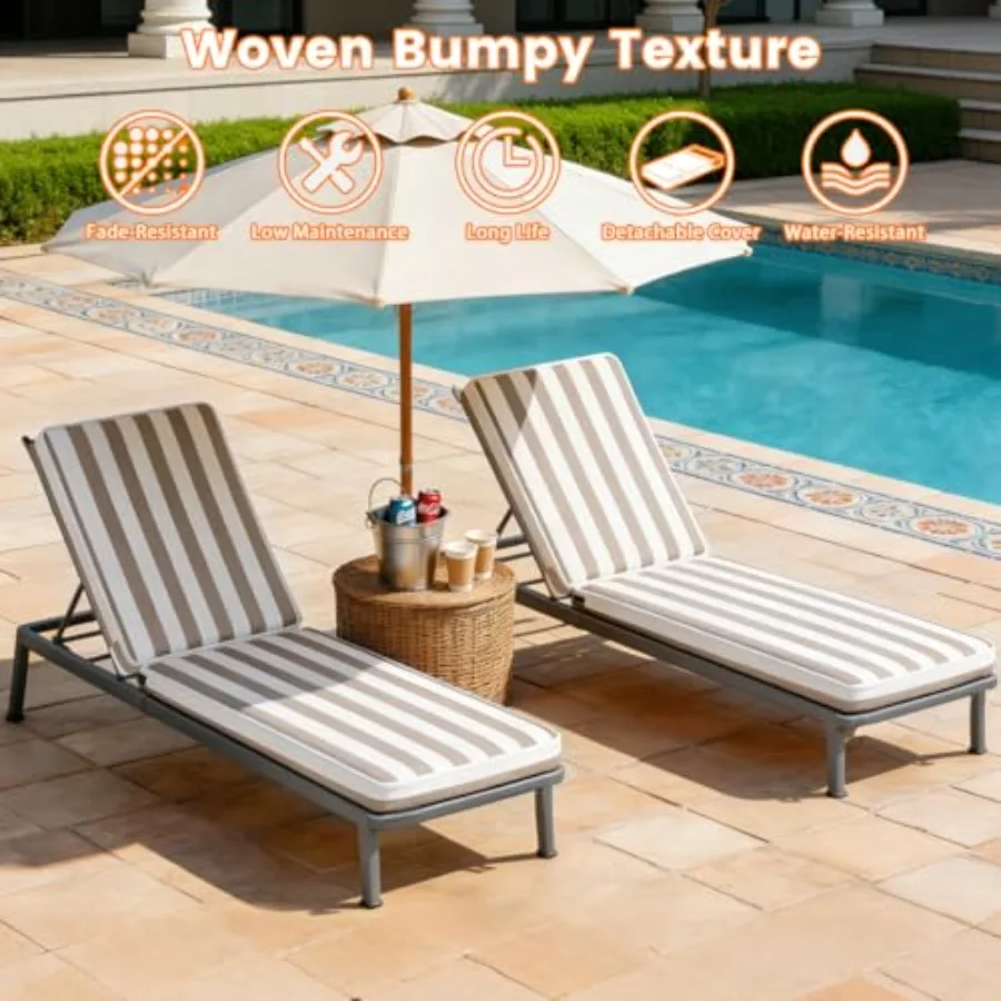 Patio chaise lounge cushion for outdoor use olefin fabric in tan cabana stripe water-resistant and thick with 4 straps 72 x 21 view 5