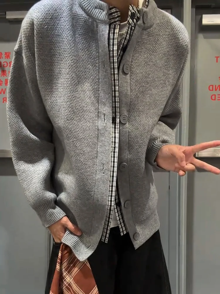 

Серия ay, искусственный двухсекционный открытый кардиган, свитер, мужской осенний клетчатый дизайн, вязаное пальто-джато с волнистыми плечами