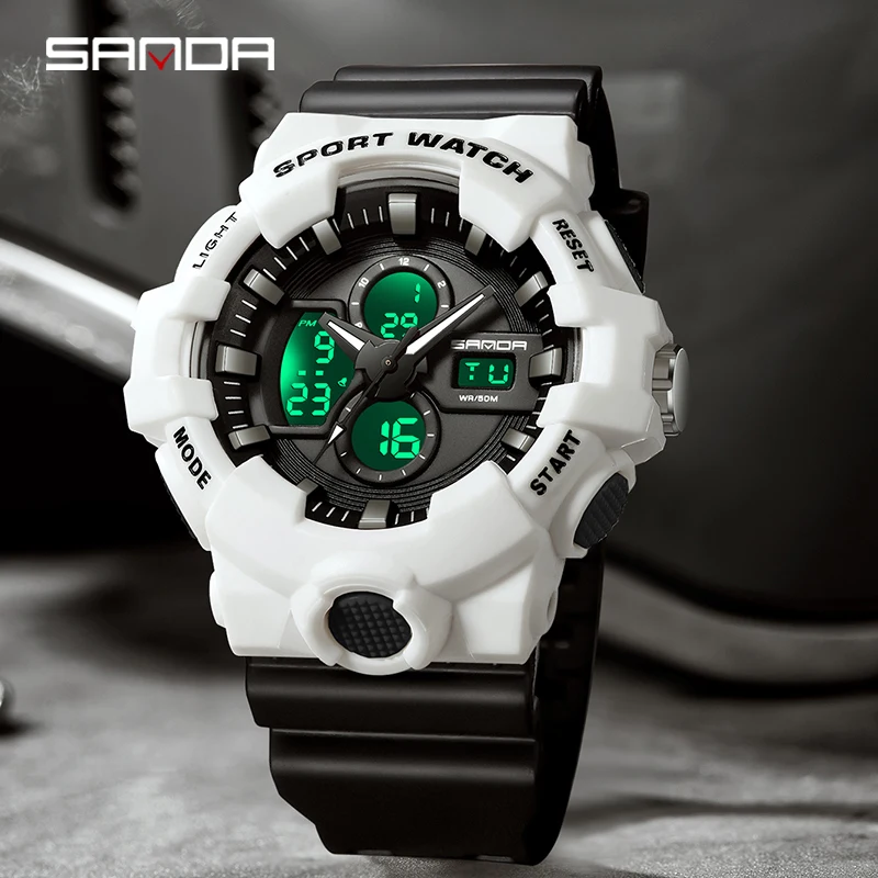 SANDA Multifunctional Electronic Watch Men's Outdoor Sports Luminous LED Dual Display Digital Watch Timer Alarm Clock Reloj 3131