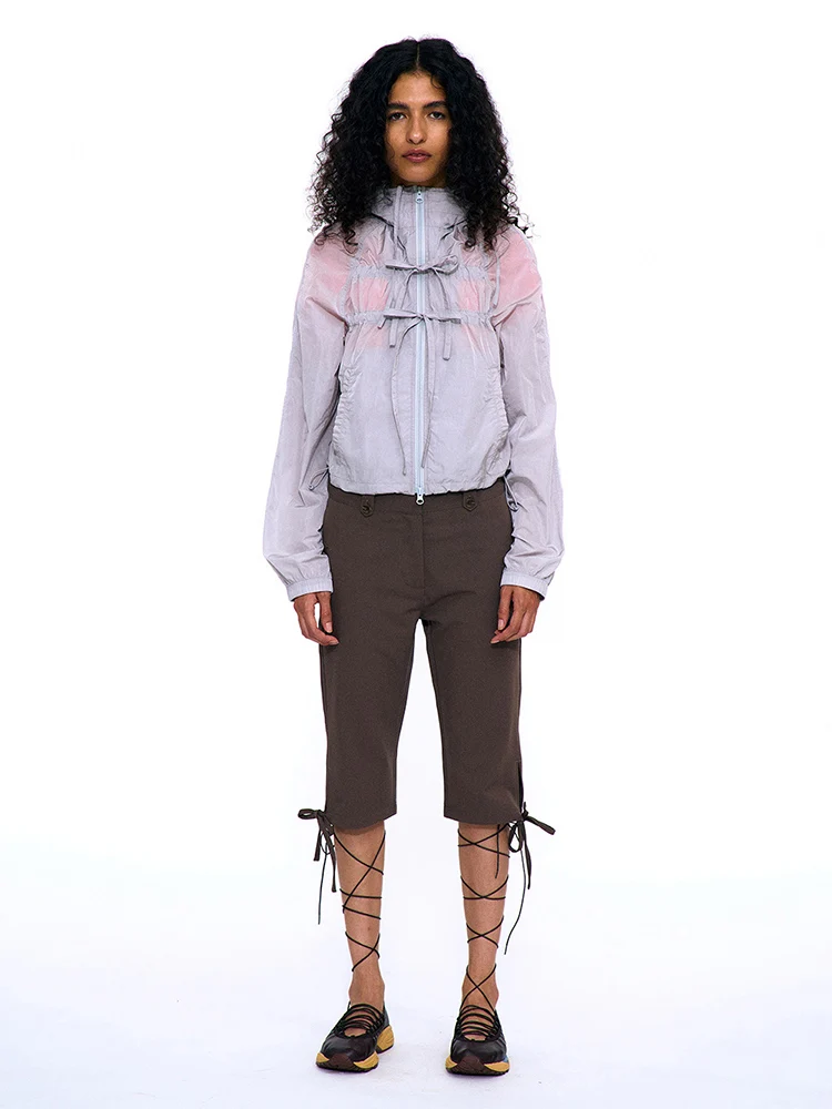 

Partimento Spring Summer Women's Casual Faion Zipper Design Sun Protection Clothing Thin Strap Nylon Fabric Long Sve Coat