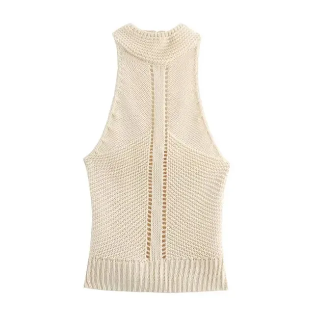 

BabYoung 2024 Women Summer Fashion Solid Halter Neck Knitted Sweater Vest Female Chic Sleeveless Backless Slim High Street Tops