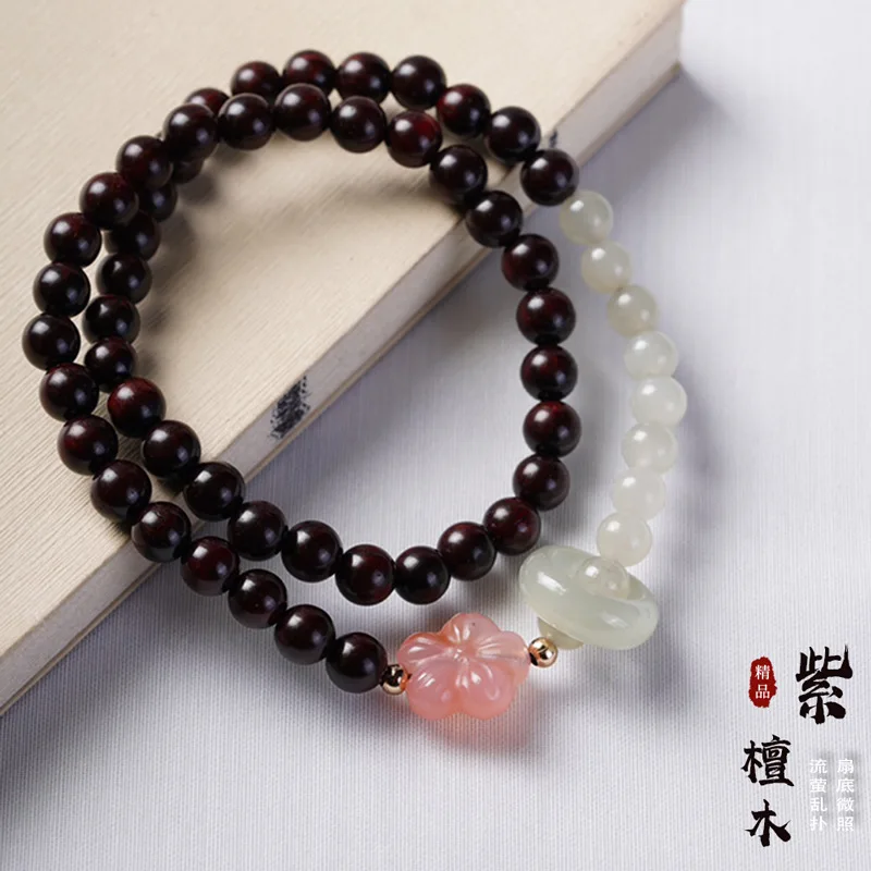 Handcrafted Multi Wrap Red Sandalwood Prayer Bead Bracelet for Men Women Traditional Chinese Style Jewelry Gifts