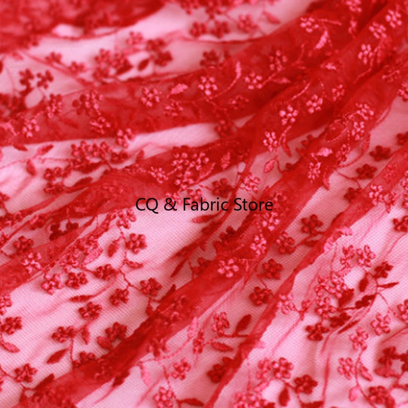 1yard/lot 130cm Soft white embroidered tulle and lace fabric by the yard for bridal wedding dresses, pink, dark blue and red