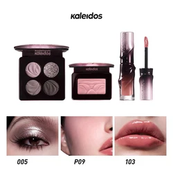 Kaleidos All In One Shimmer Lipgloss Matte Blusher Glitter Eye Shadow Palette 3Pcs Maquillage Professionnelle Set