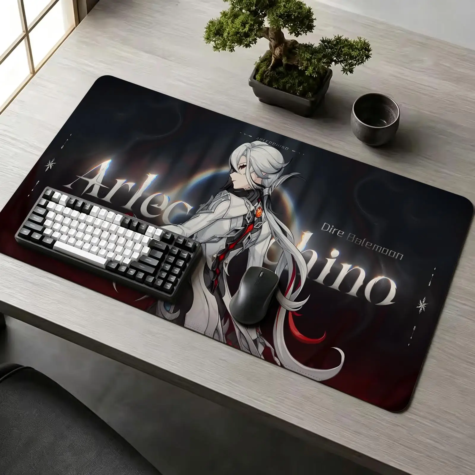 Genshin Impact Arlecchino XXL Gaming Mouse Pad,Stitched Wear‑Resistant Edge,Smooth Non‑Slip Mat for Desktop & Laptop Games